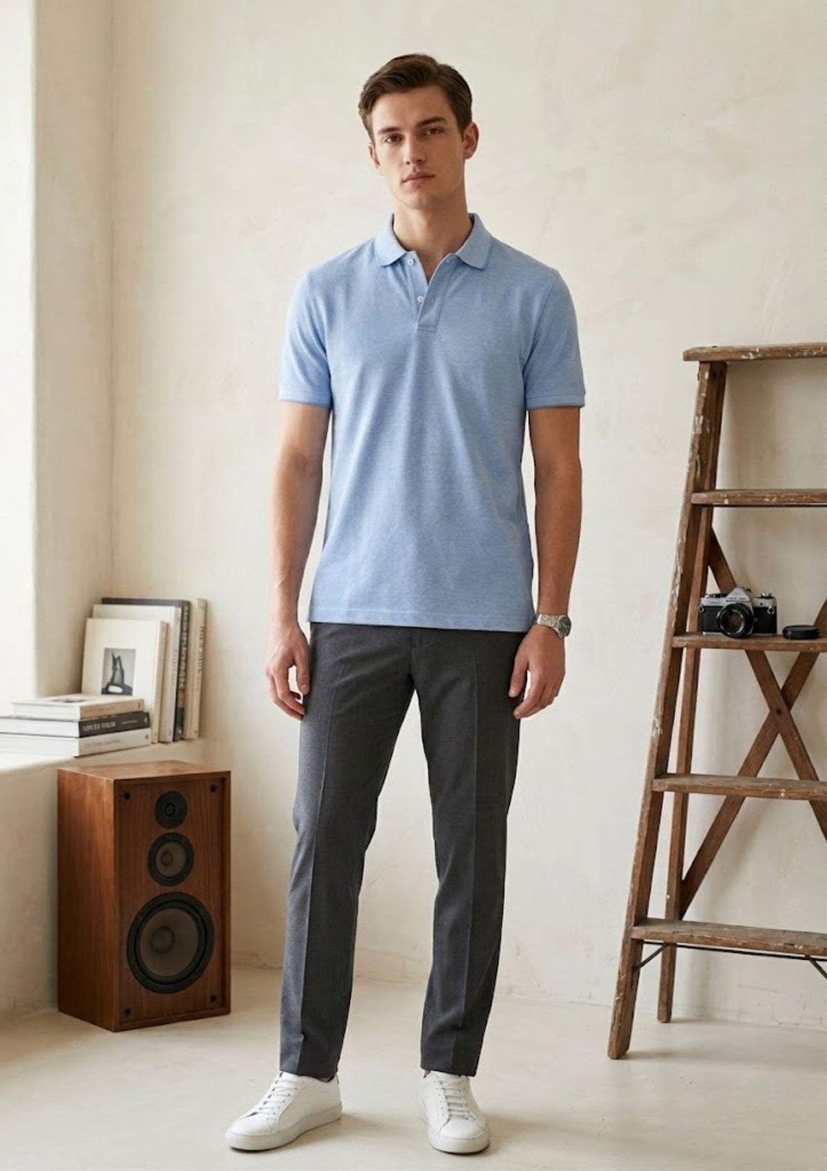 Men’s Premium Knit Polo T-Shirt | Breathable Cotton Blend | Lightweight Summer Polo | Sky Blue