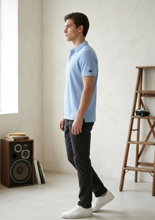 Men’s Premium Knit Polo T-Shirt | Breathable Cotton Blend | Lightweight Summer Polo | Sky Blue