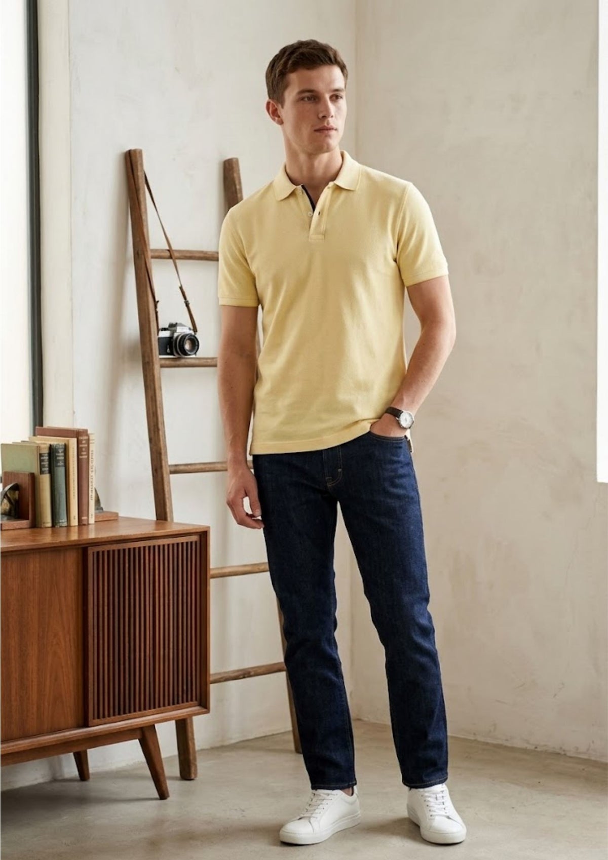 Men’s Premium Knit Polo T-Shirt | Lightweight Breathable Cotton Blend | Summer Essential Polo | Pastel Yellow