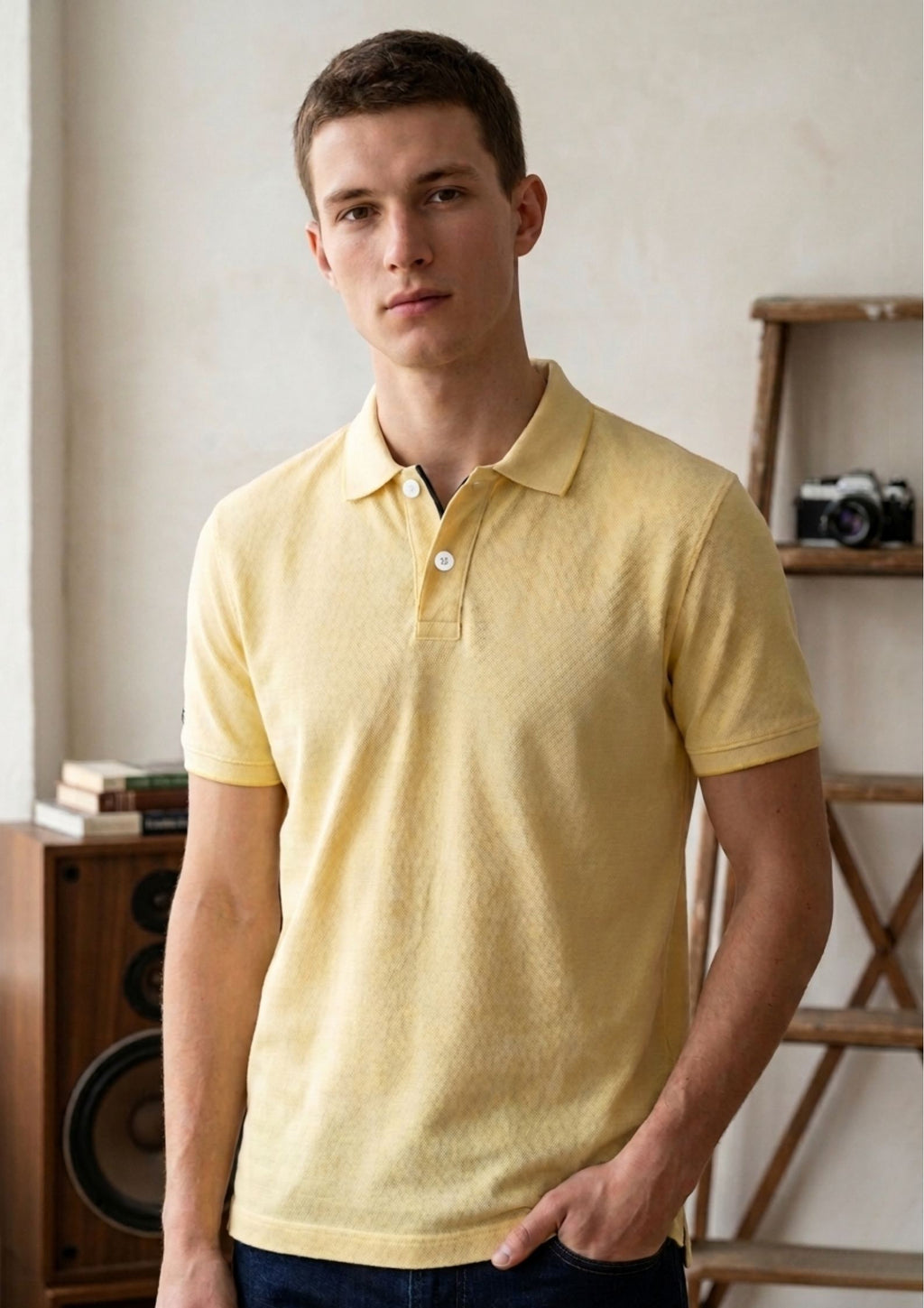 Men’s Premium Knit Polo T-Shirt | Lightweight Breathable Cotton Blend | Summer Essential Polo | Pastel Yellow