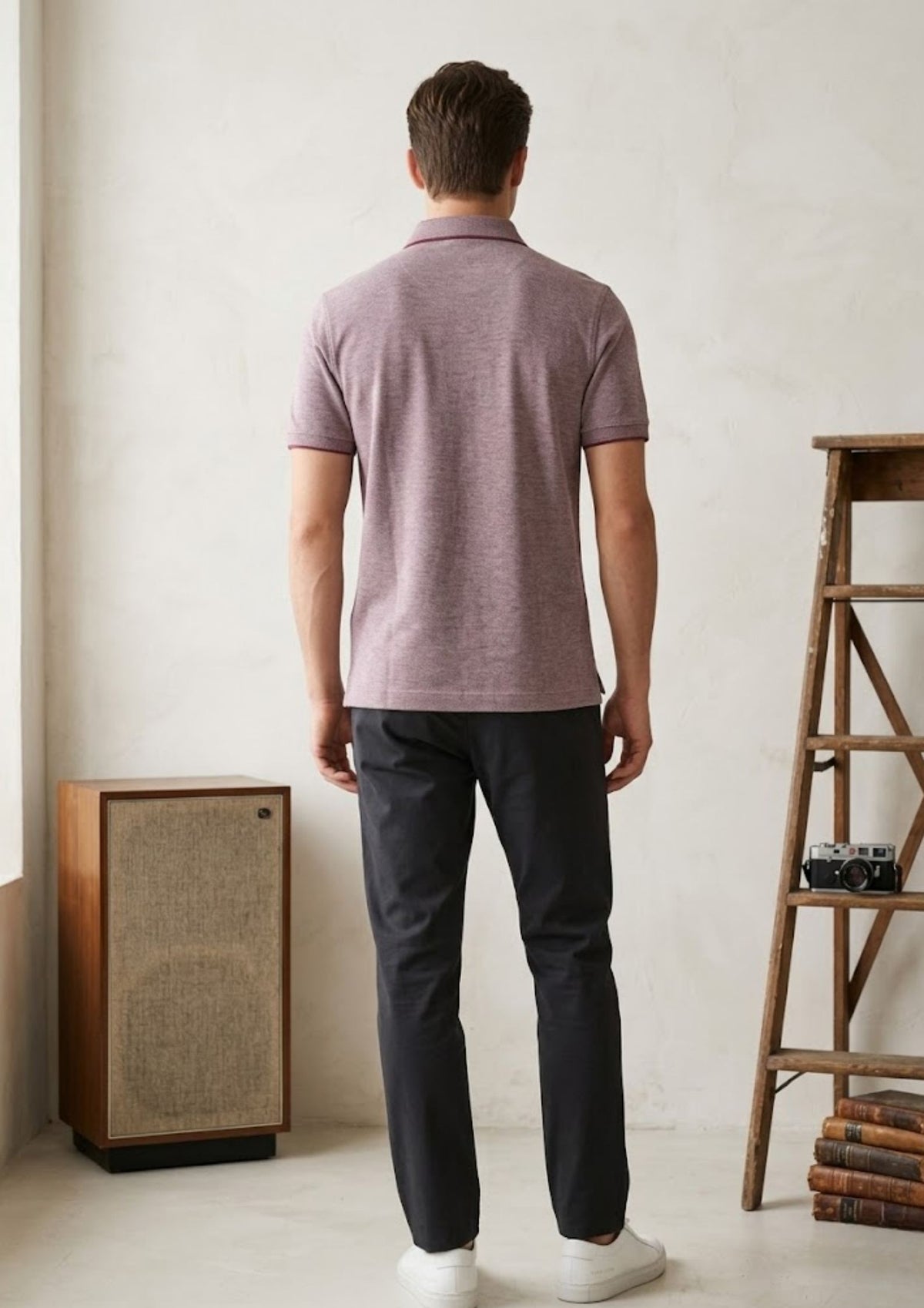 Men’s Premium Textured Knit Polo T-Shirt | Breathable Cotton Blend | Contemporary Smart Casual | Mauve