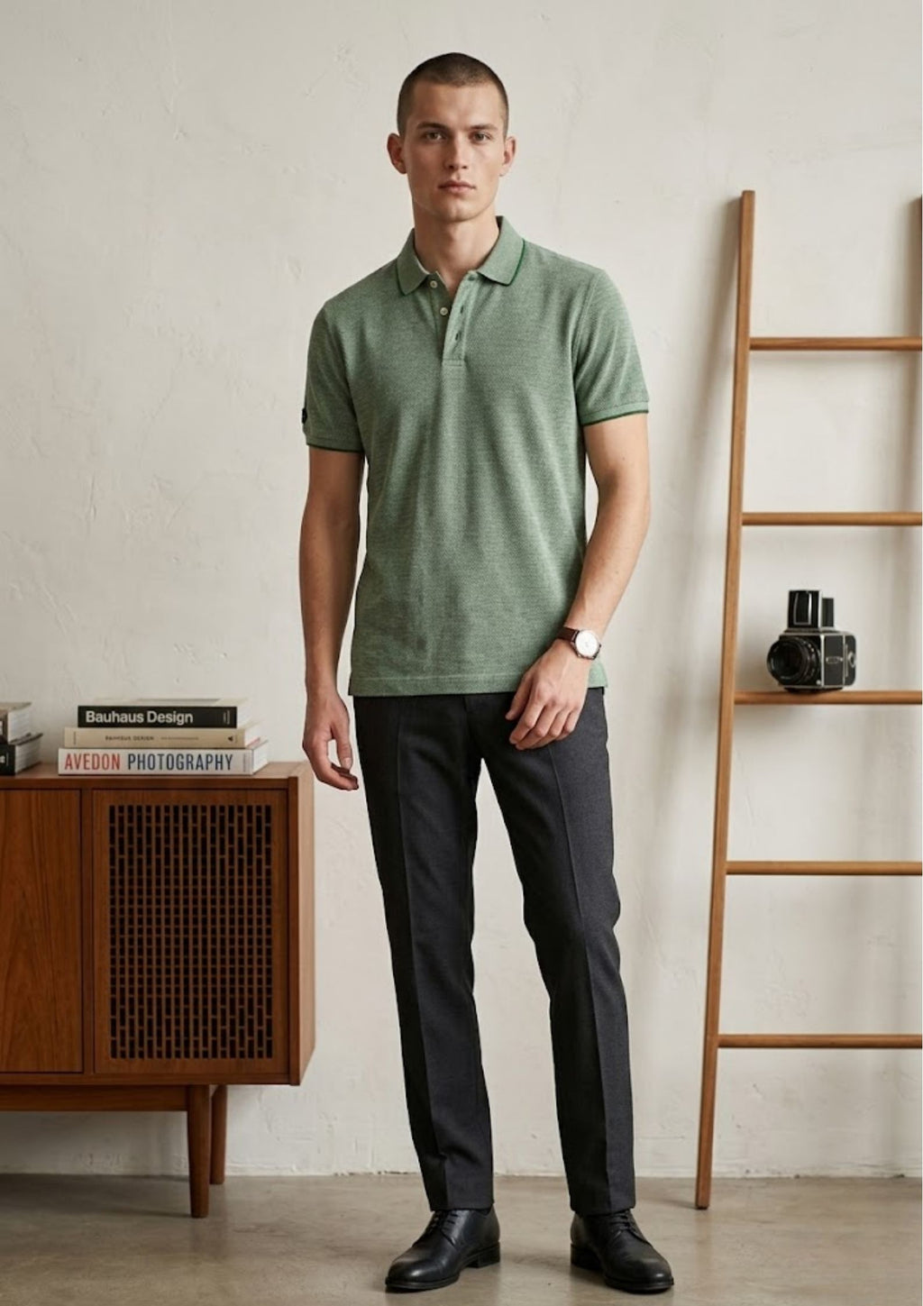 Men’s Premium Textured Knit Polo T-Shirt | Breathable Cotton Blend | Smart Casual Summer Polo | Olive Green