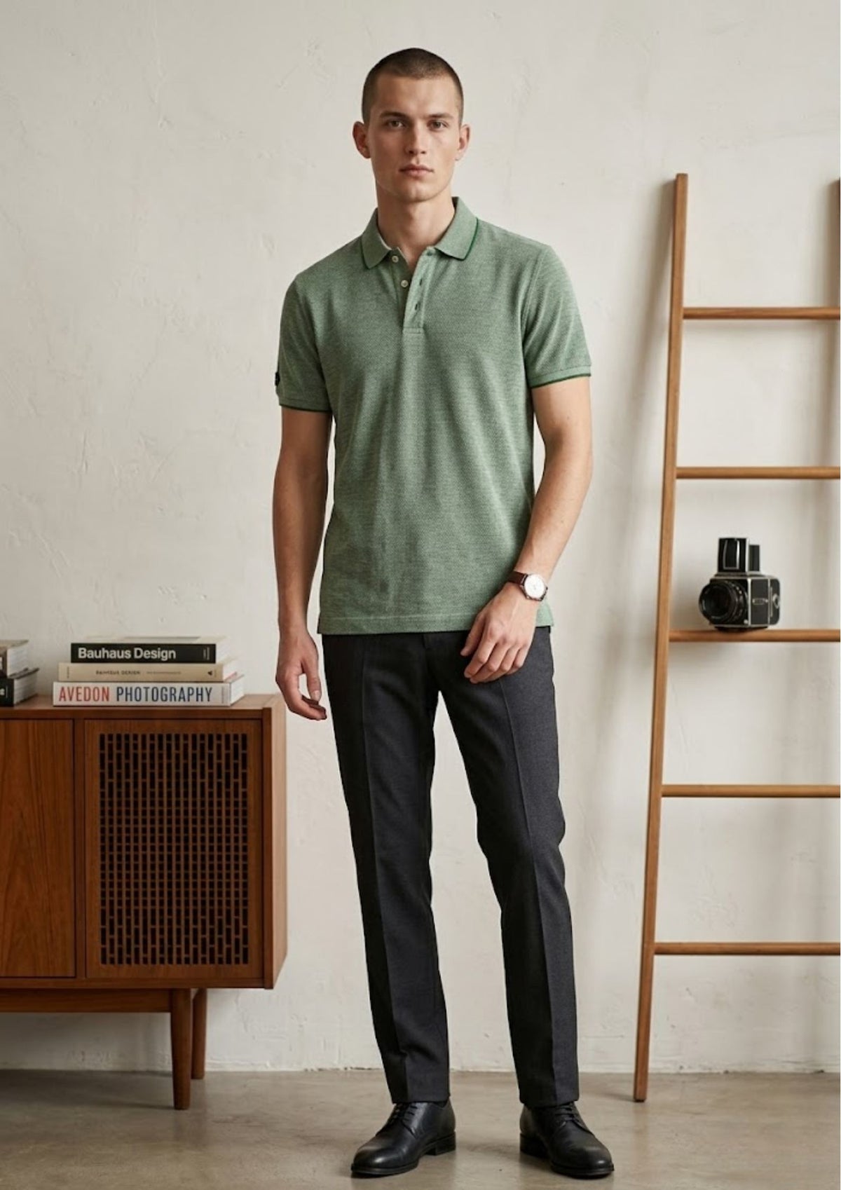 Men’s Premium Textured Knit Polo T-Shirt | Breathable Cotton Blend | Smart Casual Summer Polo | Olive Green