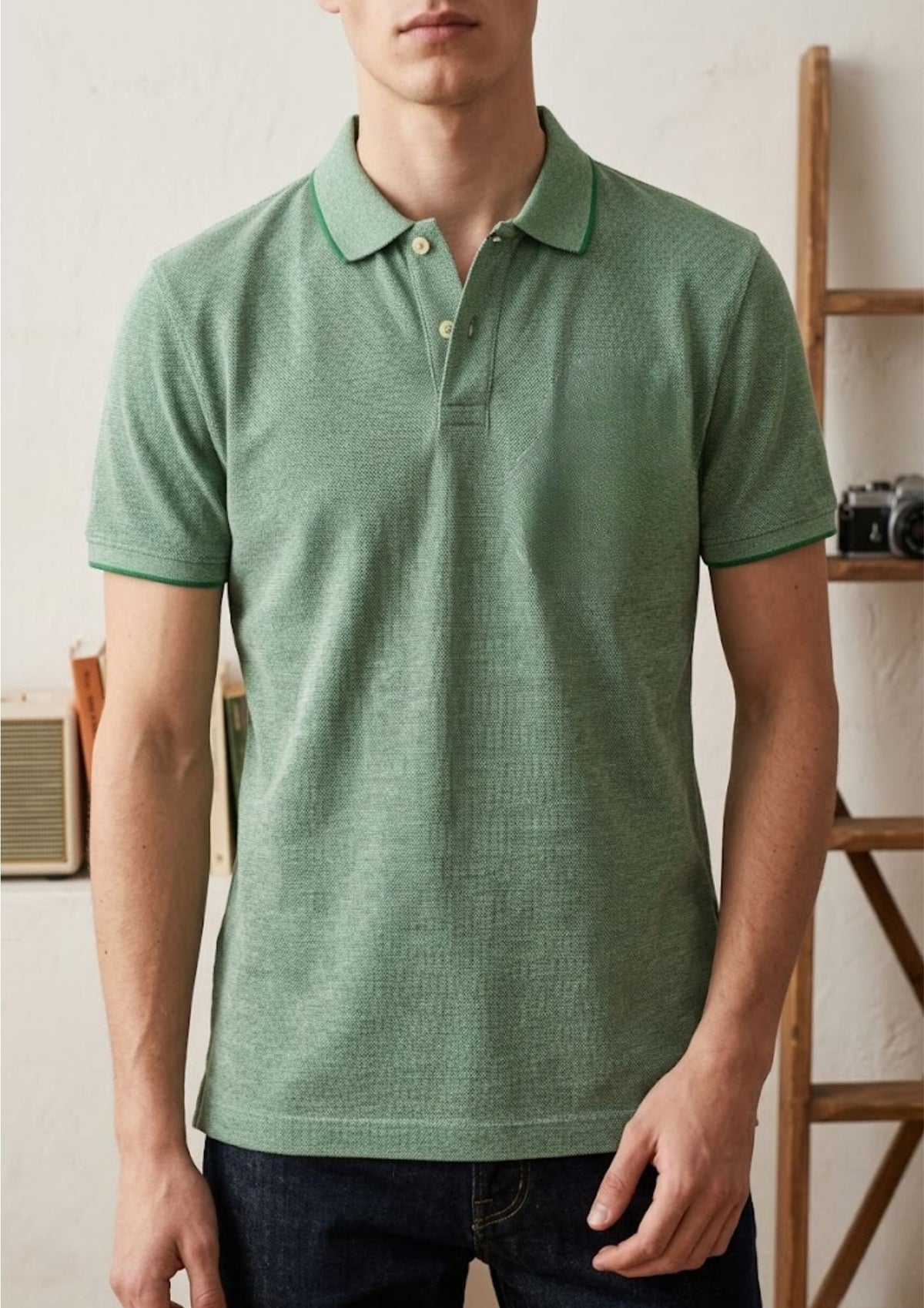 Men’s Premium Textured Knit Polo T-Shirt | Breathable Cotton Blend | Smart Casual Summer Polo | Olive Green