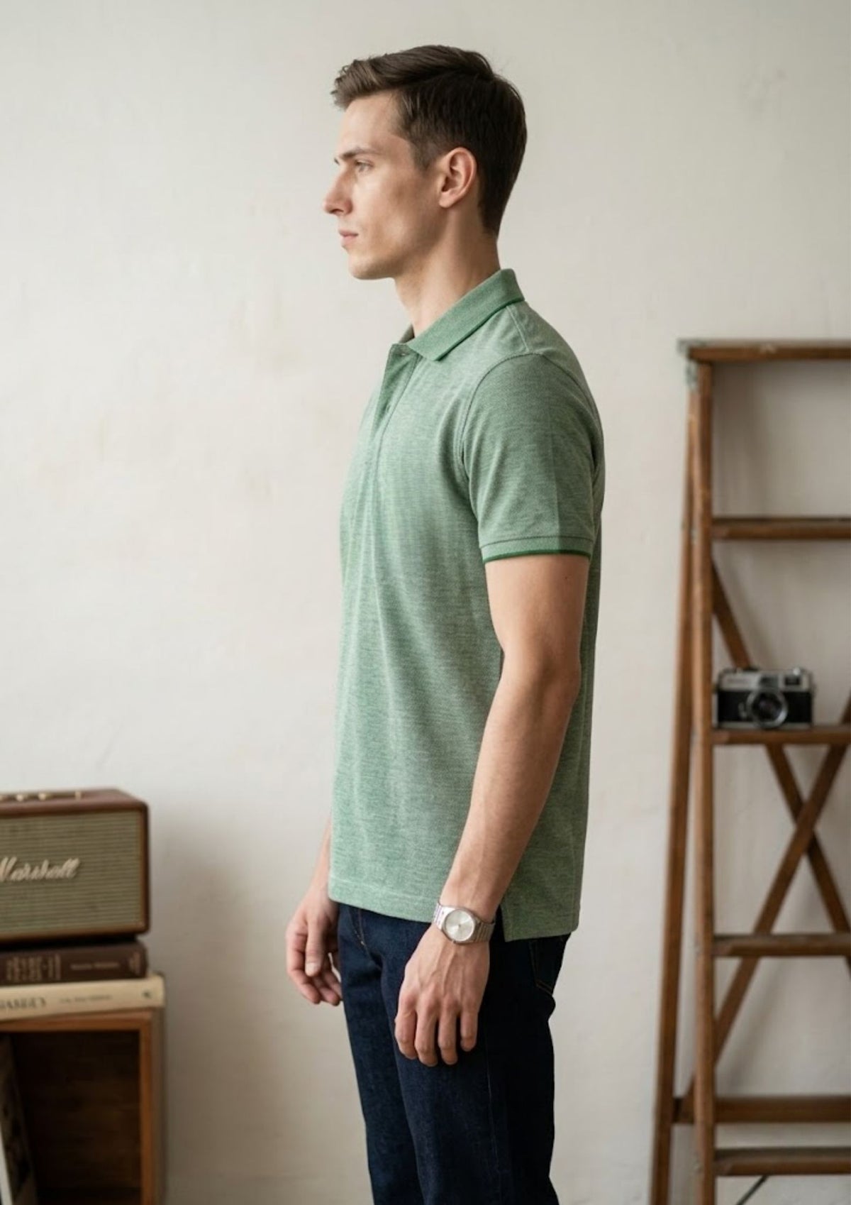 Men’s Premium Textured Knit Polo T-Shirt | Breathable Cotton Blend | Smart Casual Summer Polo | Olive Green