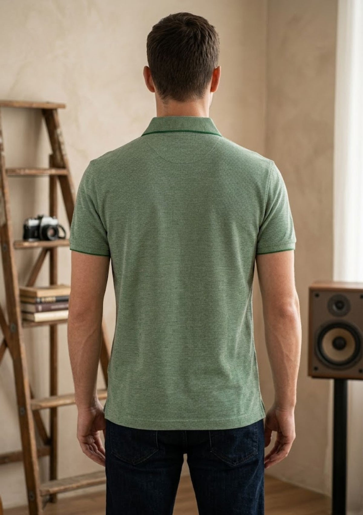 Men’s Premium Textured Knit Polo T-Shirt | Breathable Cotton Blend | Smart Casual Summer Polo | Olive Green