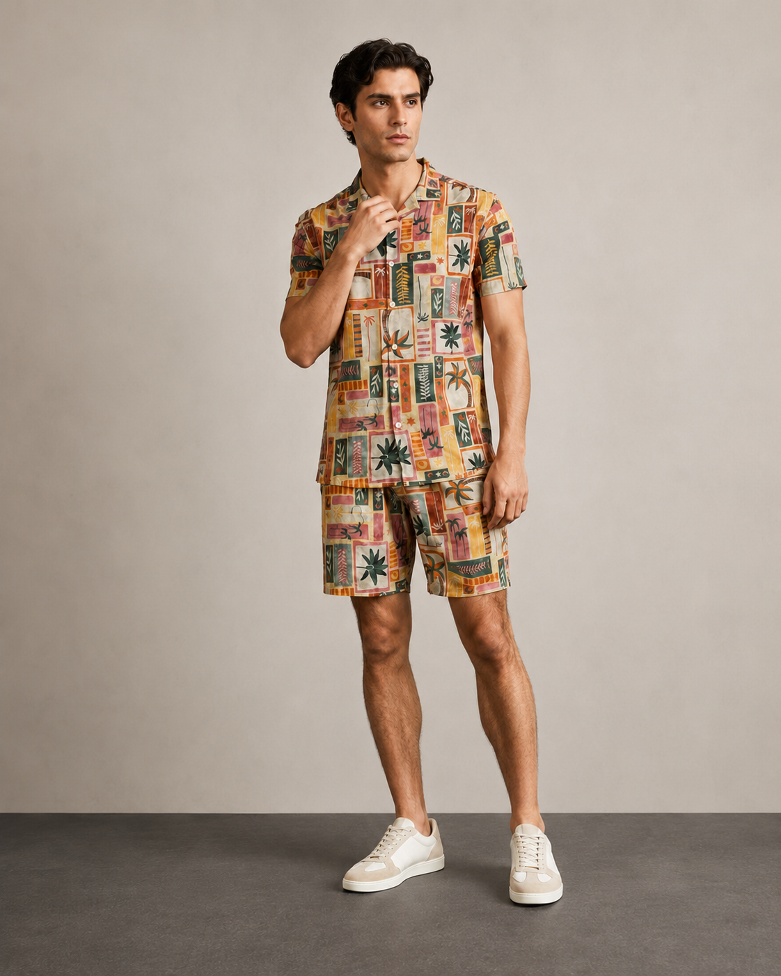 Men’s Retro Tropical Patchwork Cord Set | Shirt & Shorts Co-ord