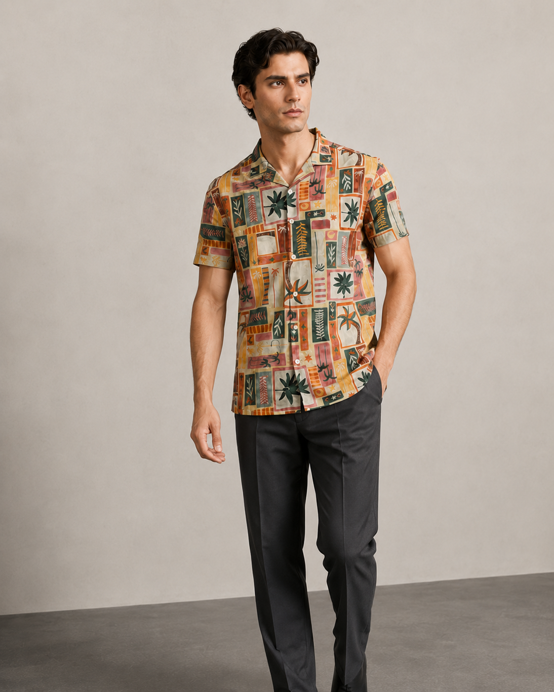 Men’s Retro Tropical Patchwork Cord Set | Shirt & Shorts Co-ord
