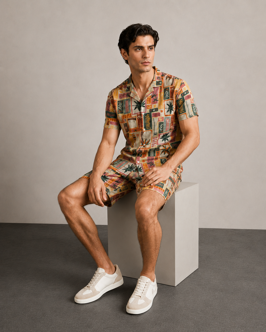 Men’s Retro Tropical Patchwork Cord Set | Shirt & Shorts Co-ord