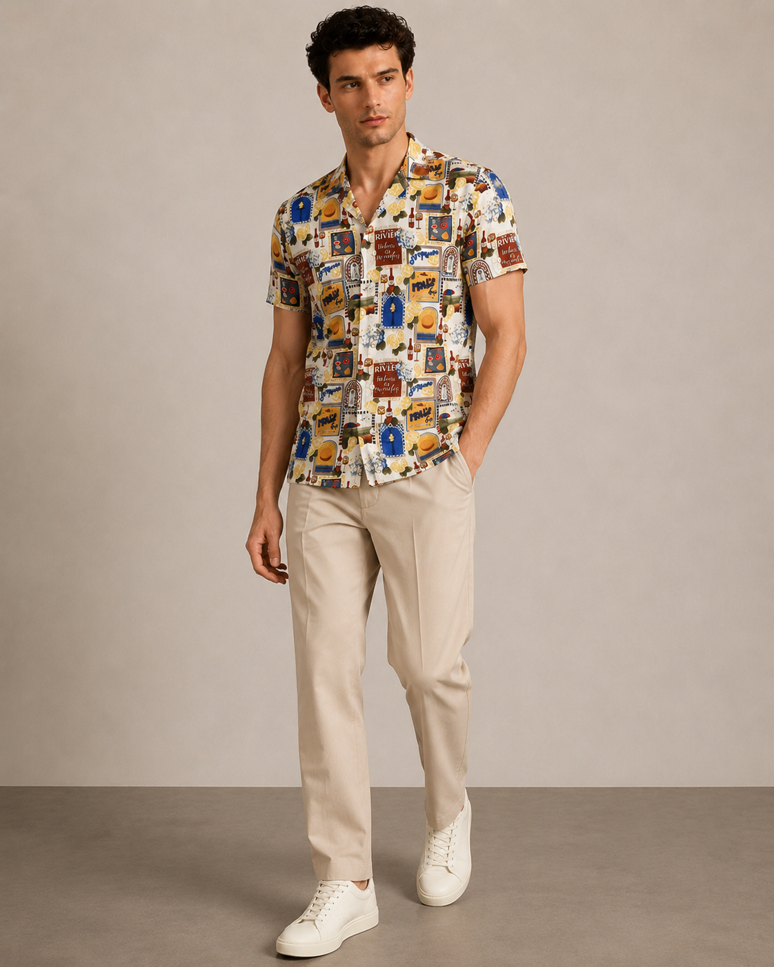 Men’s Riviera Postcard Printed Cord Set | Shirt & Shorts Co-ord