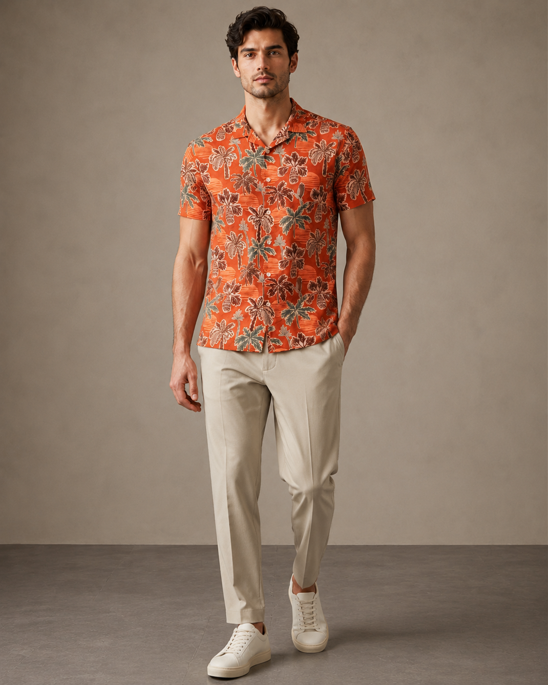 Men’s Rust Tropical Palm Printed Cord Set | Shirt & Shorts Co-ord