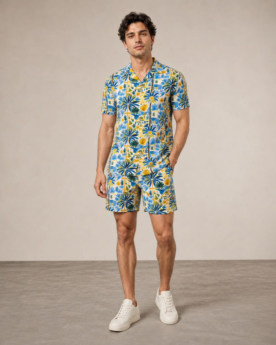Men’s Santorini Floral Printed Cord Set | Shirt & Shorts Co-ord