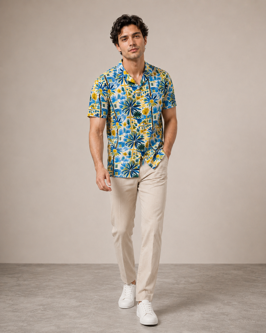 Men’s Santorini Floral Printed Cord Set | Shirt & Shorts Co-ord