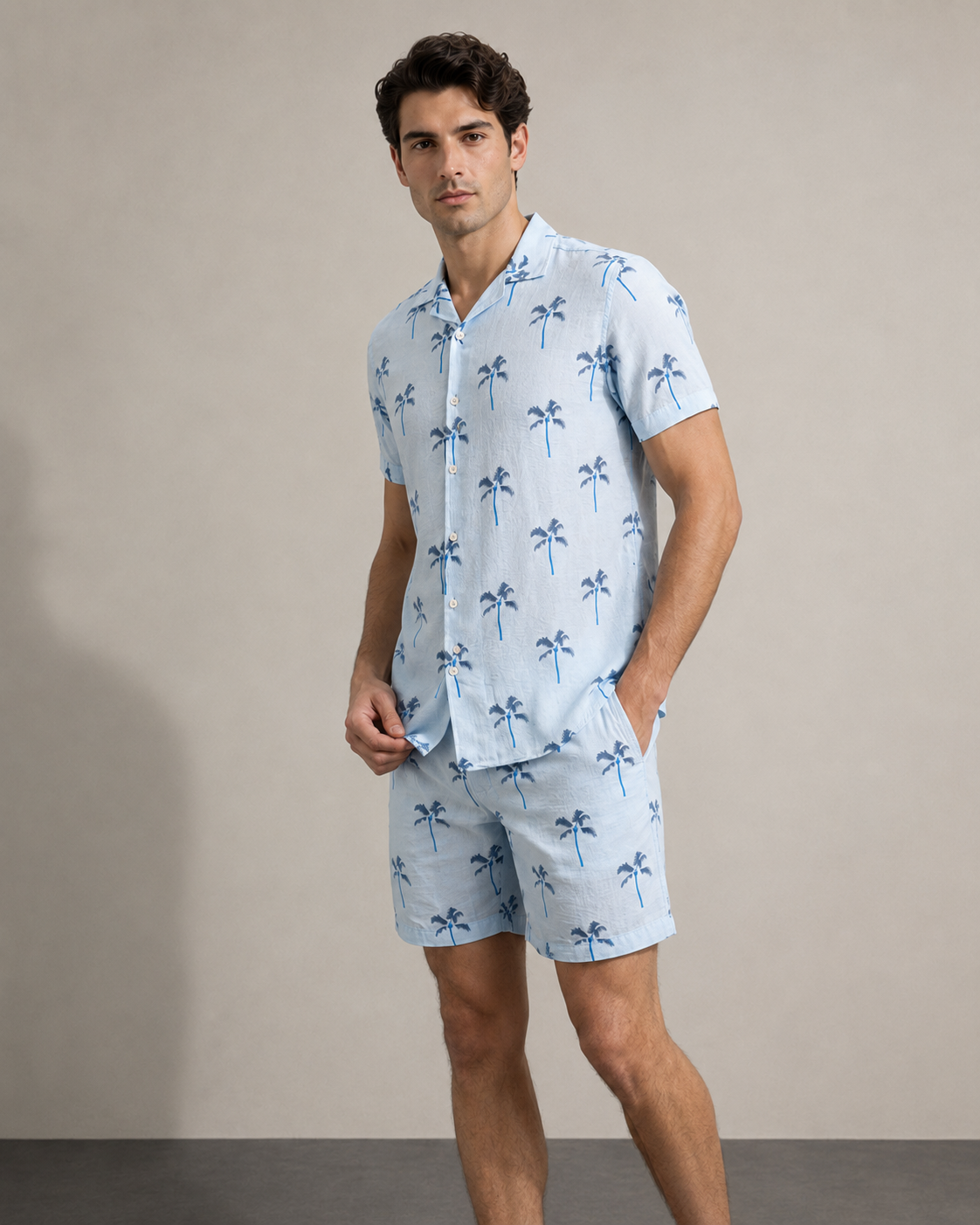 Men’s Sky Palm Printed Cord Set | Shirt & Shorts Co-ord