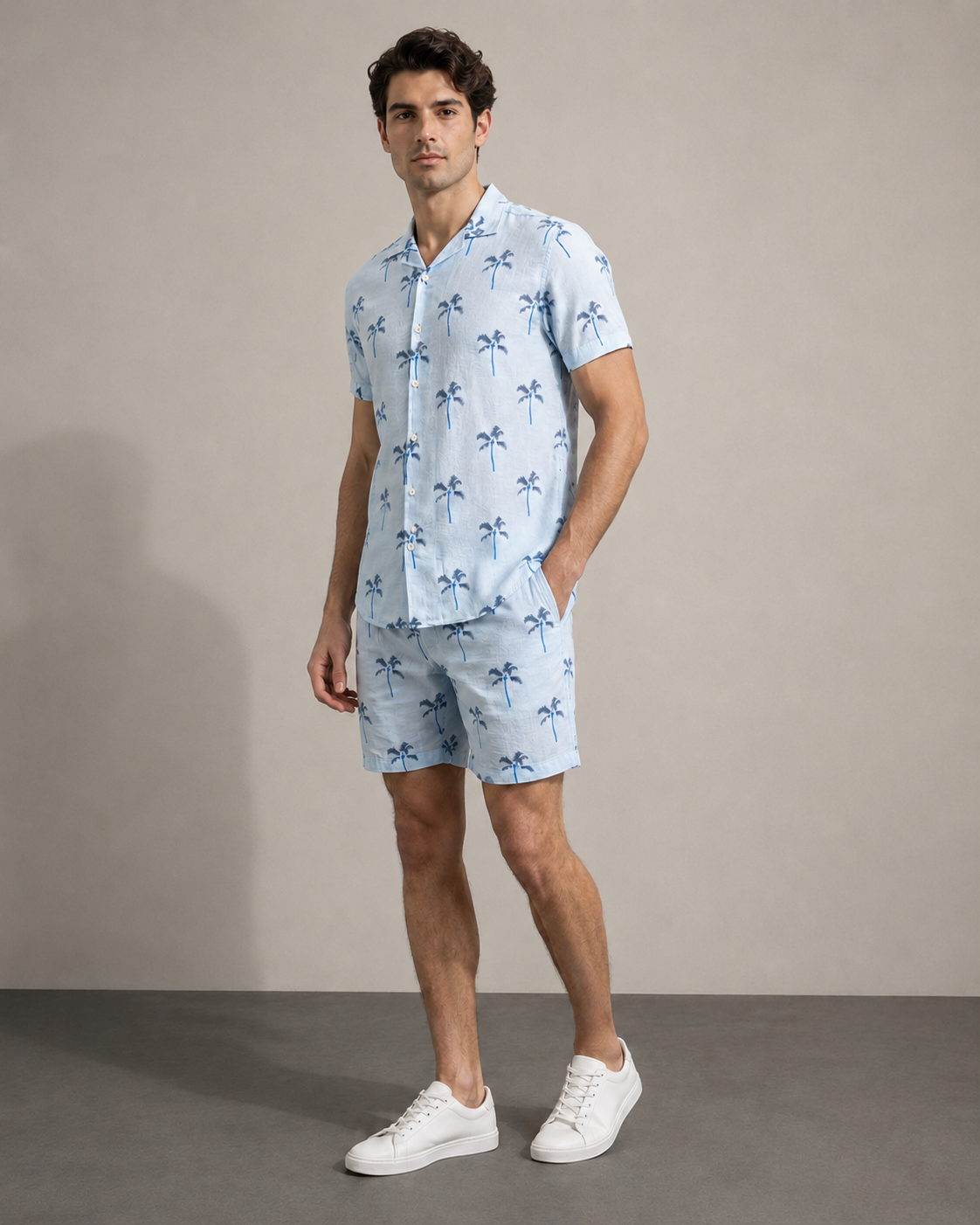 Men’s Sky Palm Printed Cord Set | Shirt & Shorts Co-ord