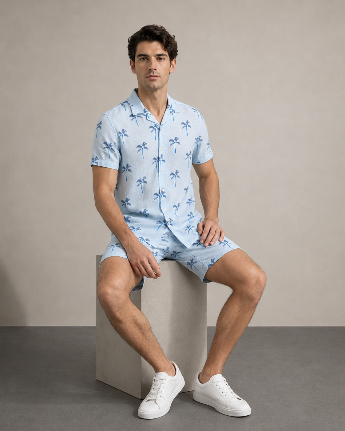 Men’s Sky Palm Printed Cord Set | Shirt & Shorts Co-ord
