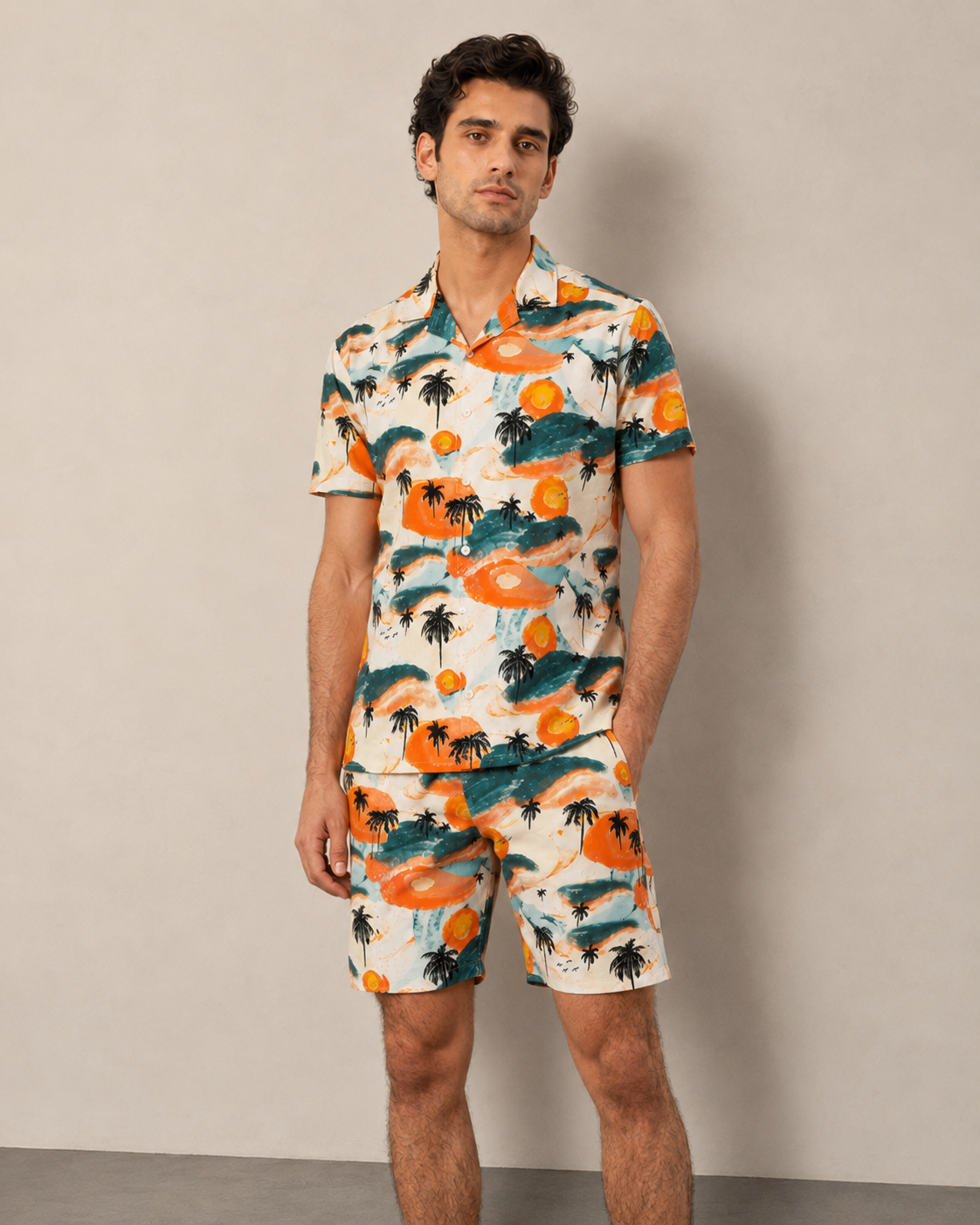Men’s Sunset Island Printed Cord Set | Shirt & Shorts Co-ord