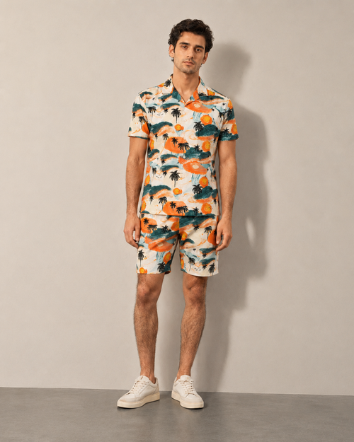Men’s Sunset Island Printed Cord Set | Shirt & Shorts Co-ord
