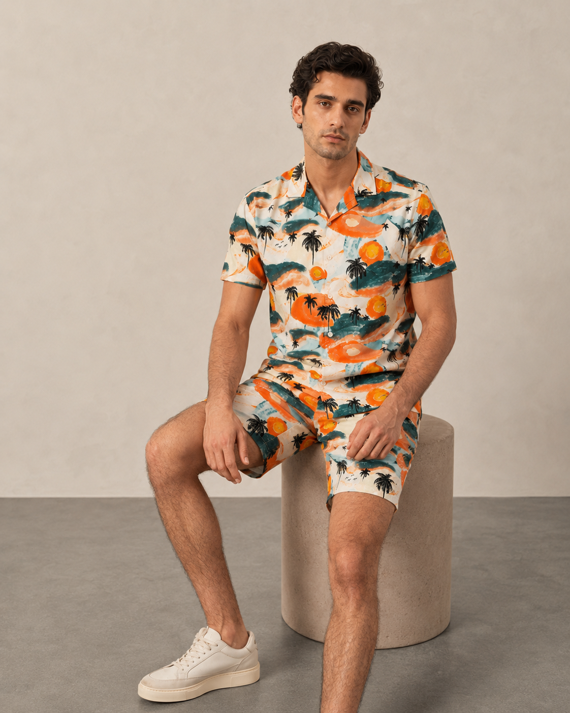 Men’s Sunset Island Printed Cord Set | Shirt & Shorts Co-ord