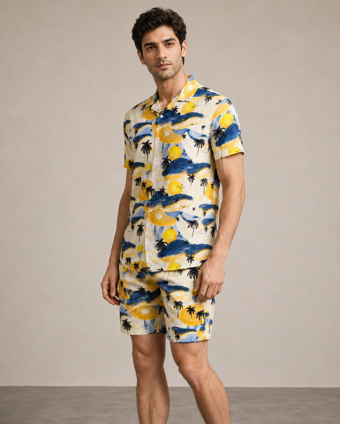 Men’s Sunset Palm Printed Cord Set | Shirt & Shorts Co-ord