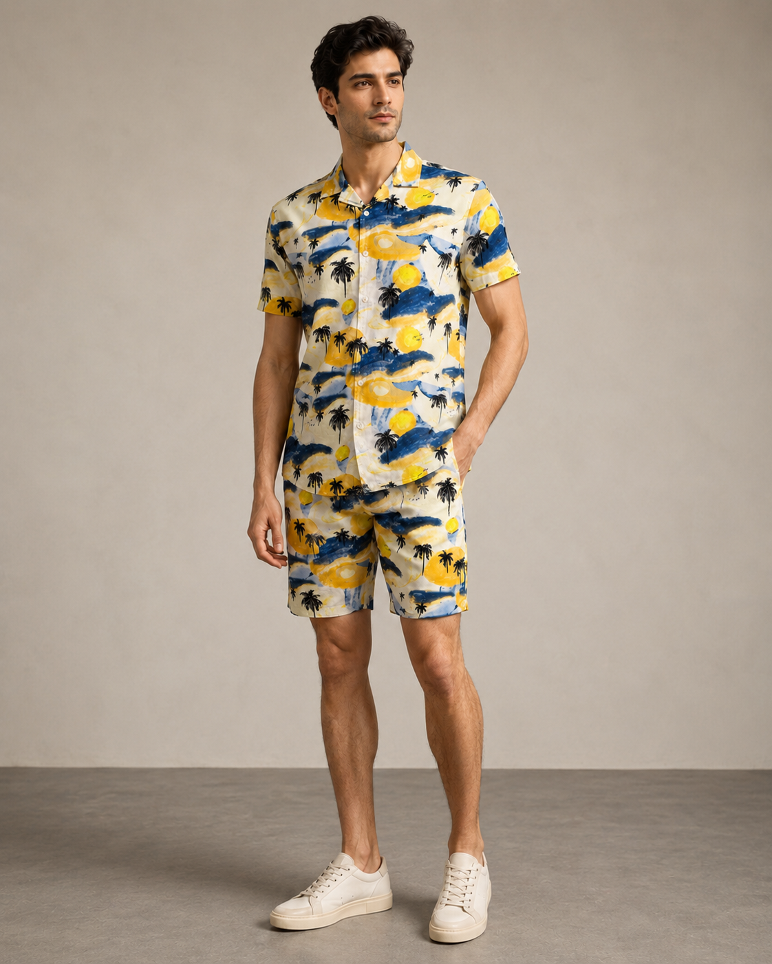 Men’s Sunset Palm Printed Cord Set | Shirt & Shorts Co-ord