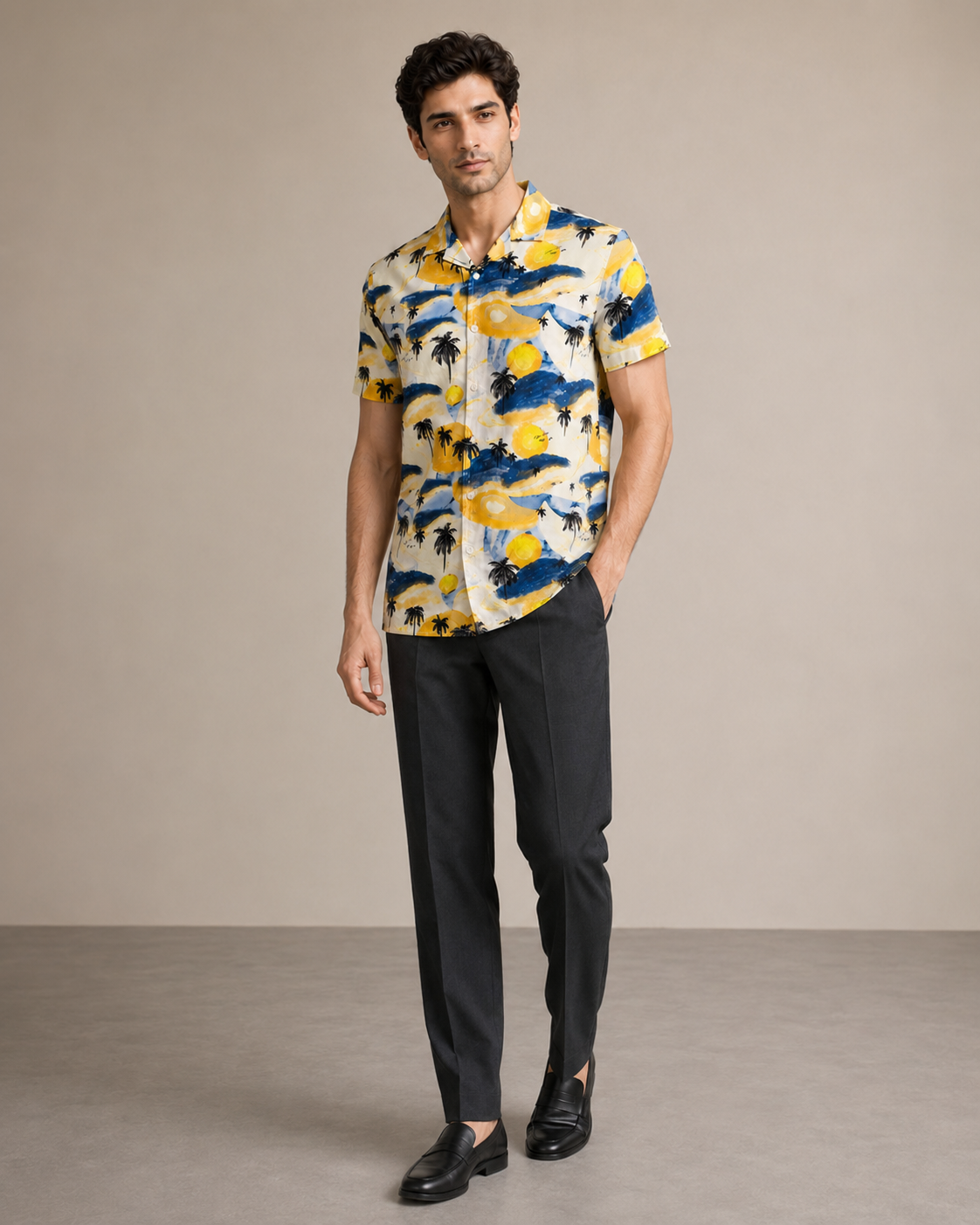 Men’s Sunset Palm Printed Cord Set | Shirt & Shorts Co-ord
