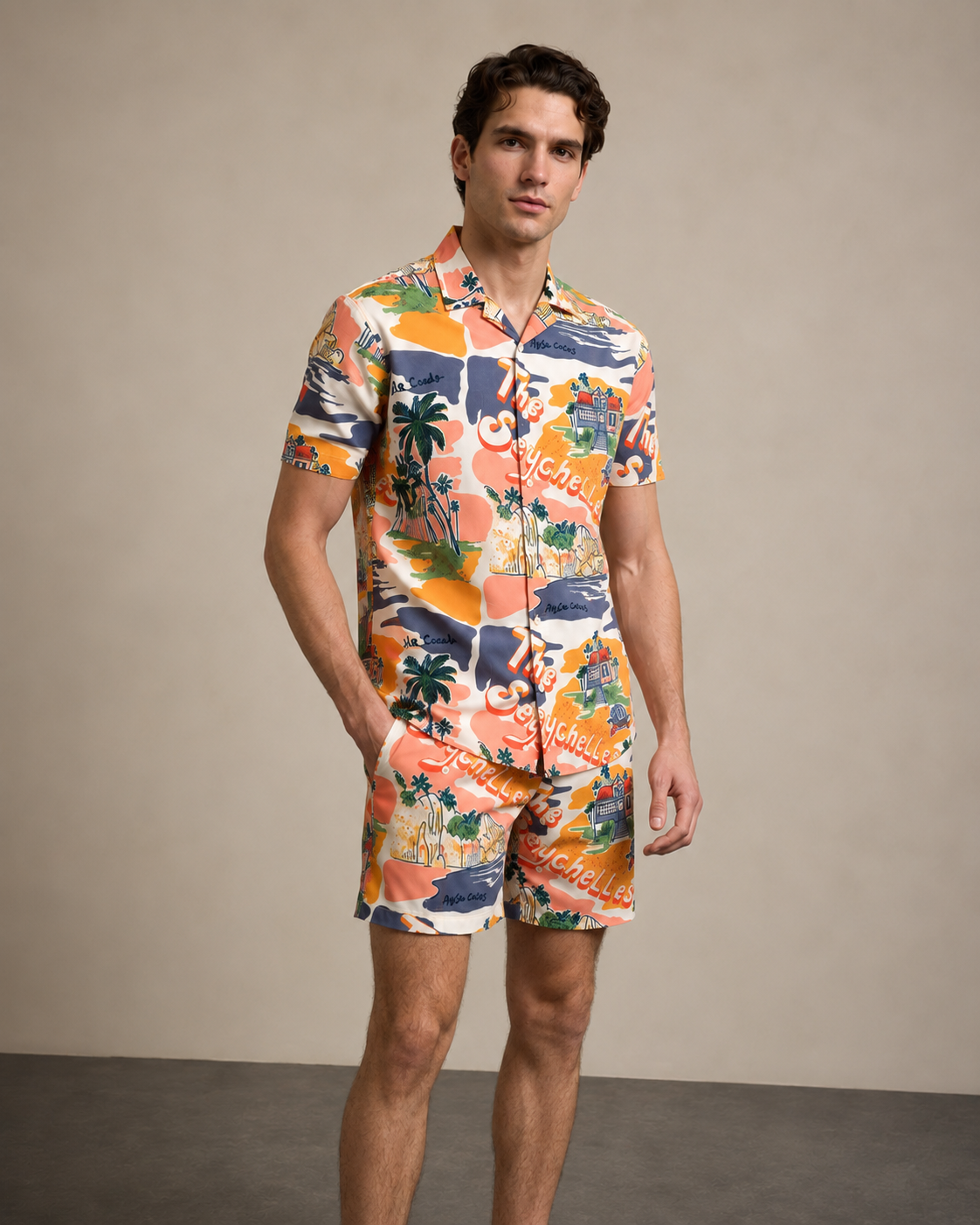 Men’s Sunset Seychelles Printed Cord Set | Shirt & Shorts Co-ord