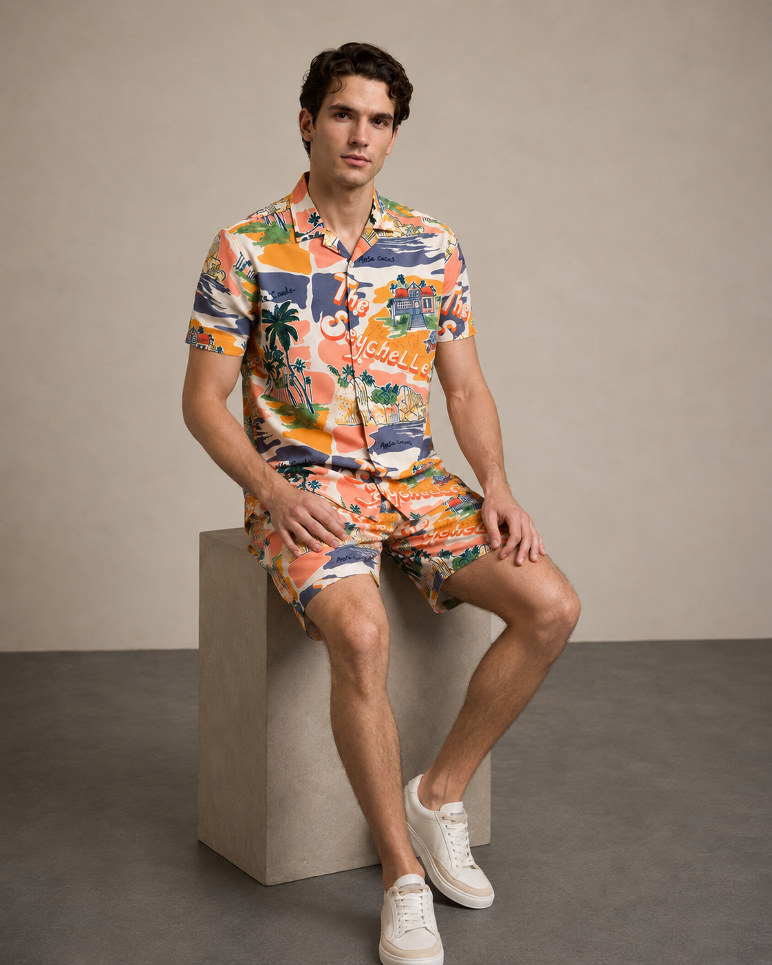 Men’s Sunset Seychelles Printed Cord Set | Shirt & Shorts Co-ord