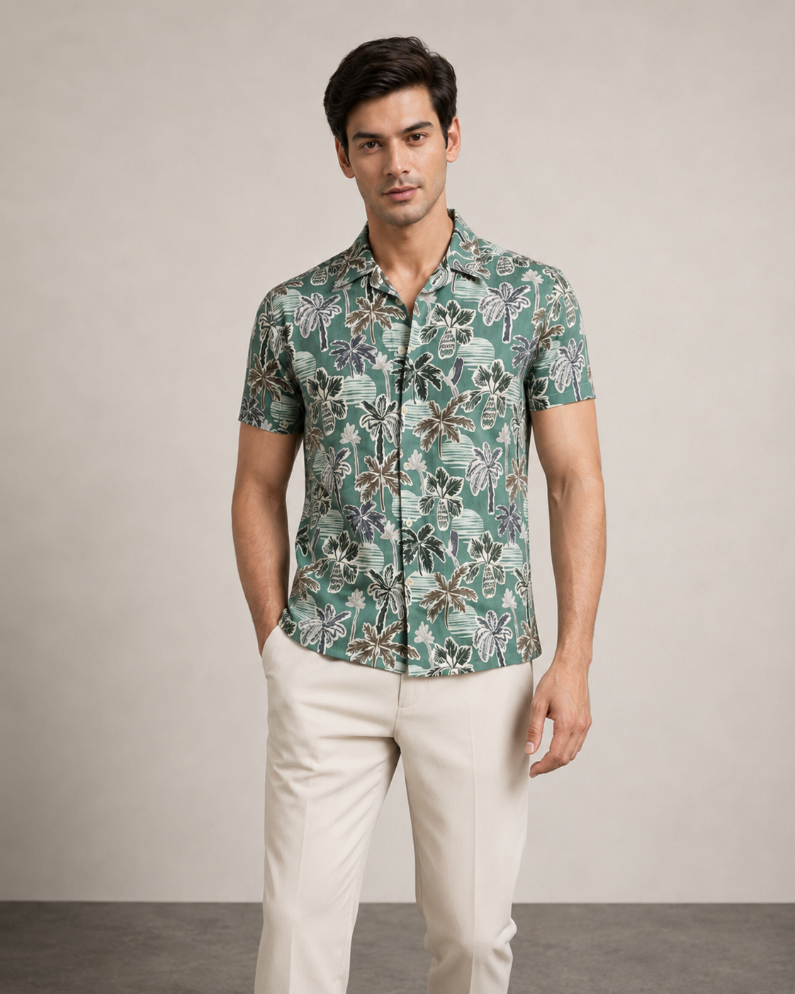 Men’s Teal Tropical Palm Printed Cord Set | Shirt & Shorts Co-ord
