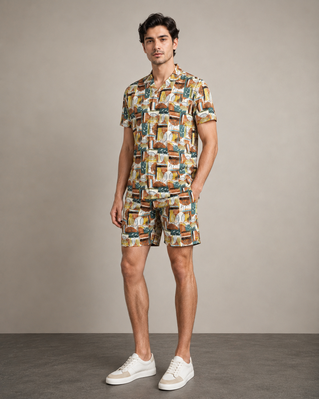 Men’s Tropical Geo Printed Cord Set | Shirt & Shorts Co-ord
