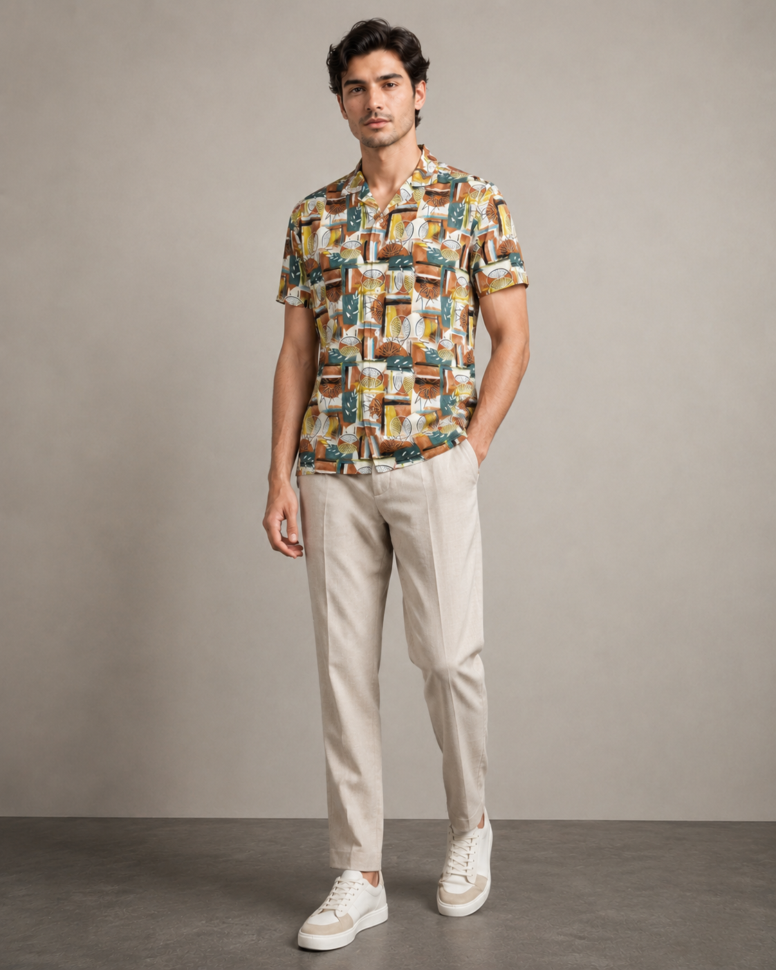 Men’s Tropical Geo Printed Cord Set | Shirt & Shorts Co-ord