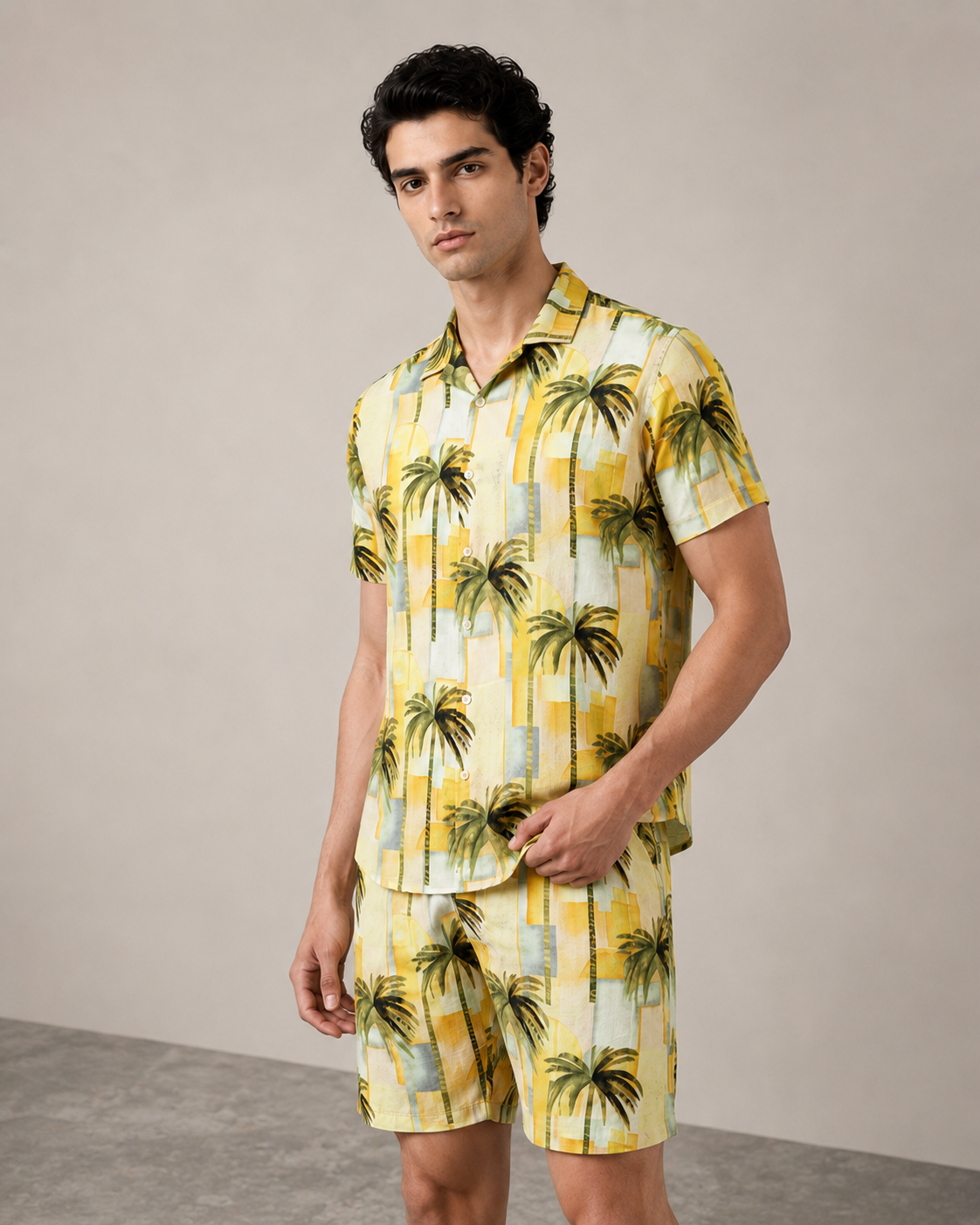 Men’s Tropical Palm Printed Cord Set | Shirt & Shorts Co-ord