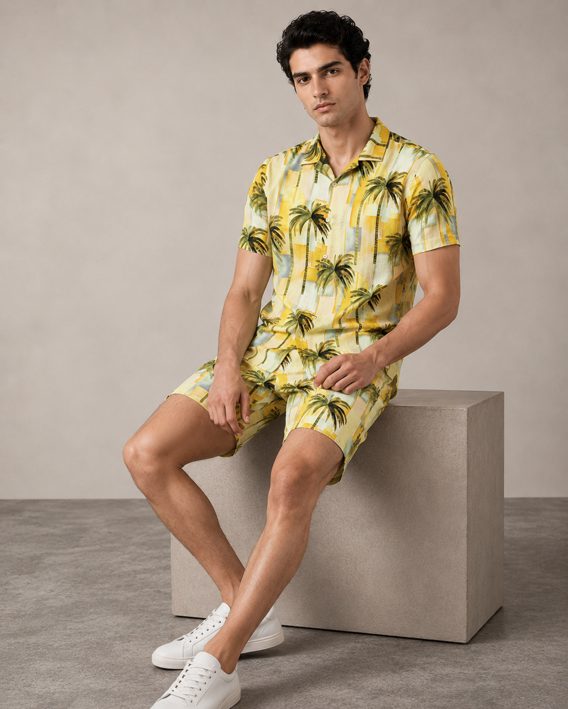 Men’s Tropical Palm Printed Cord Set | Shirt & Shorts Co-ord