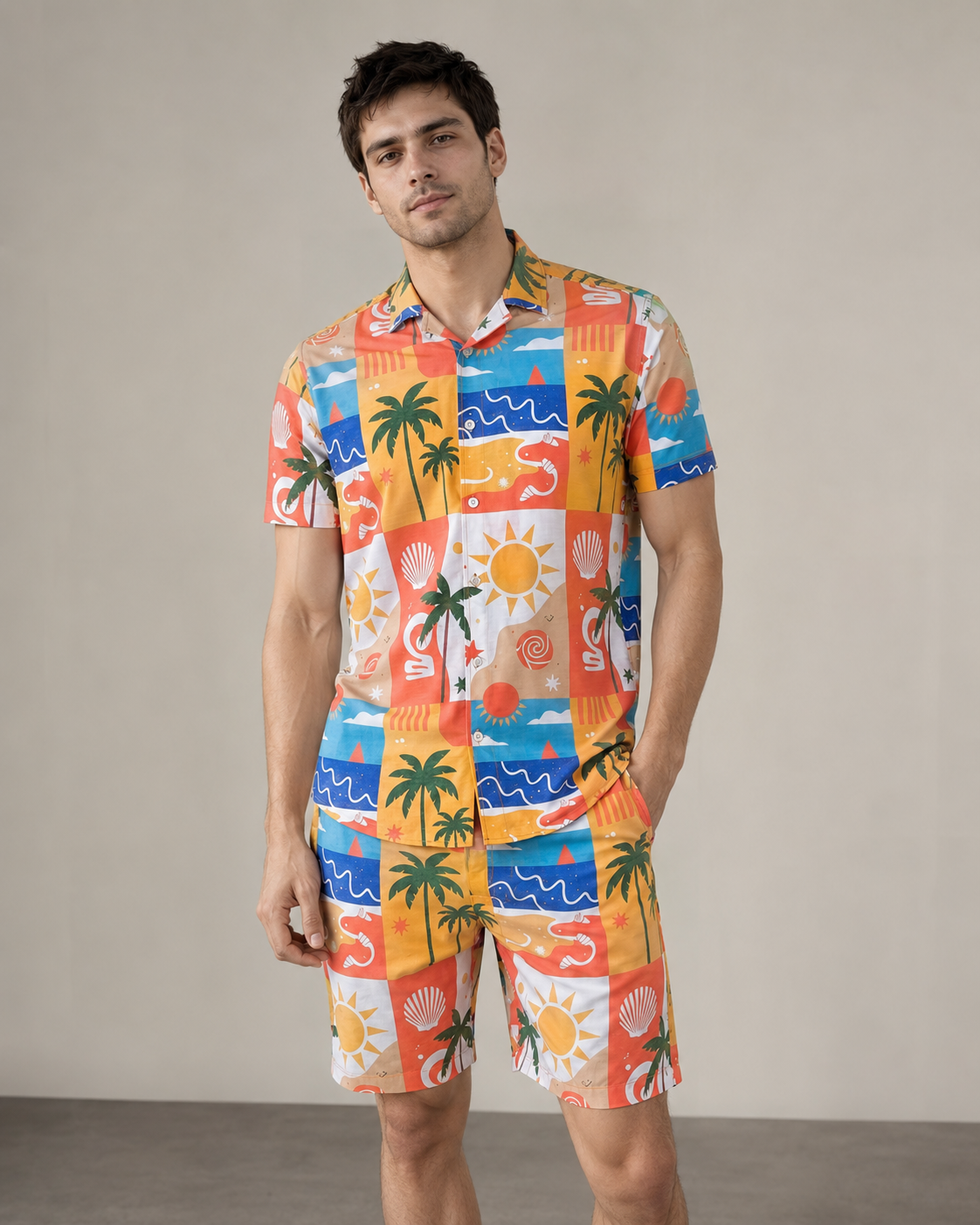 Men’s Tropical Vacation Printed Cord Set | Shirt & Shorts Co-ord