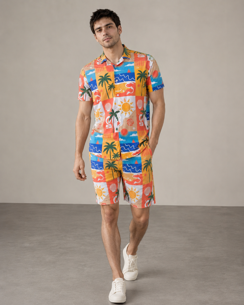 Men’s Tropical Vacation Printed Cord Set | Shirt & Shorts Co-ord