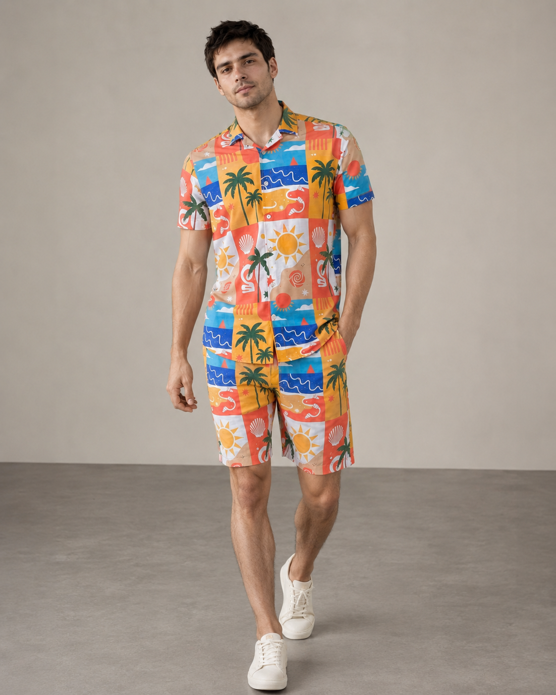 Men’s Tropical Vacation Printed Cord Set | Shirt & Shorts Co-ord