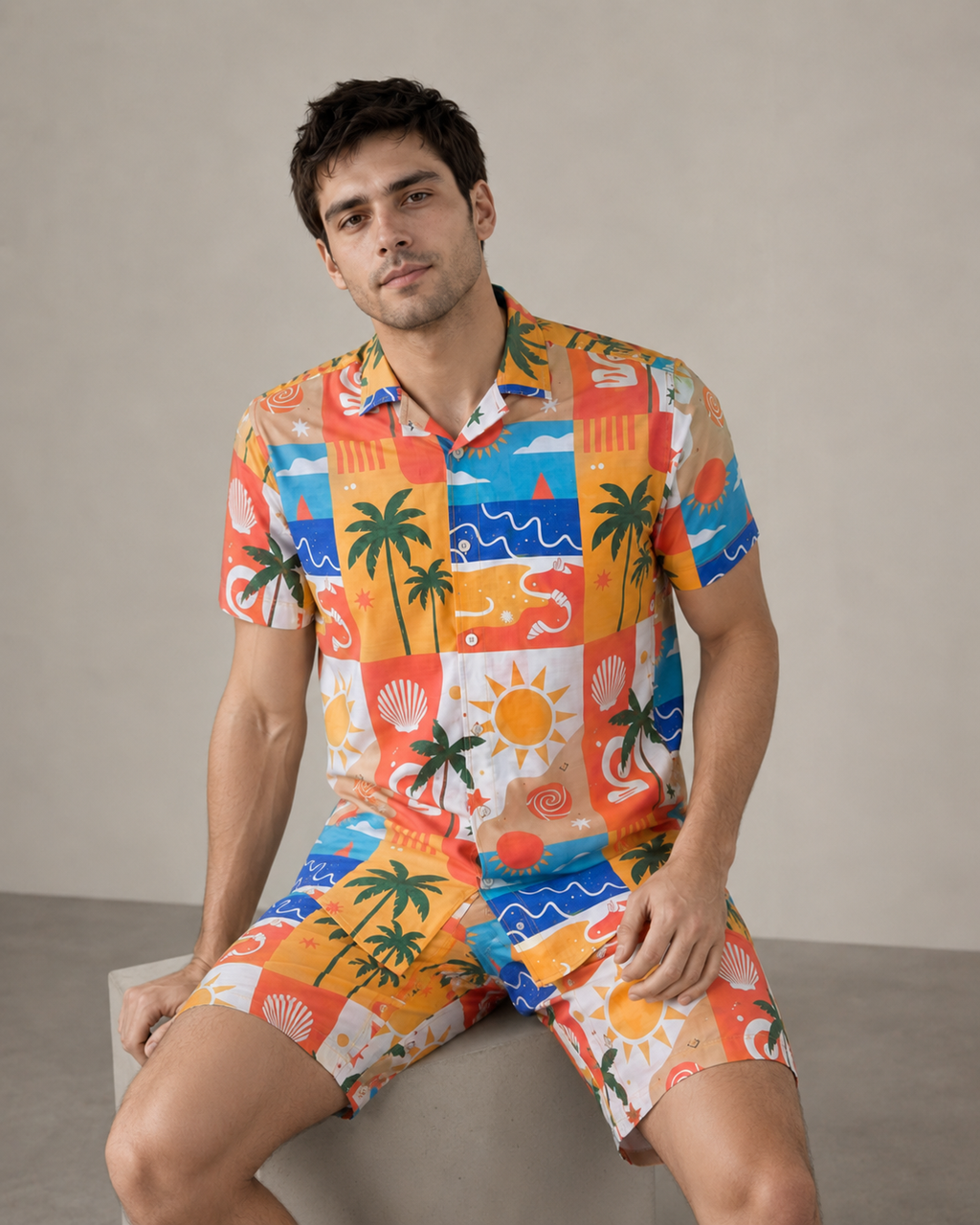 Men’s Tropical Vacation Printed Cord Set | Shirt & Shorts Co-ord