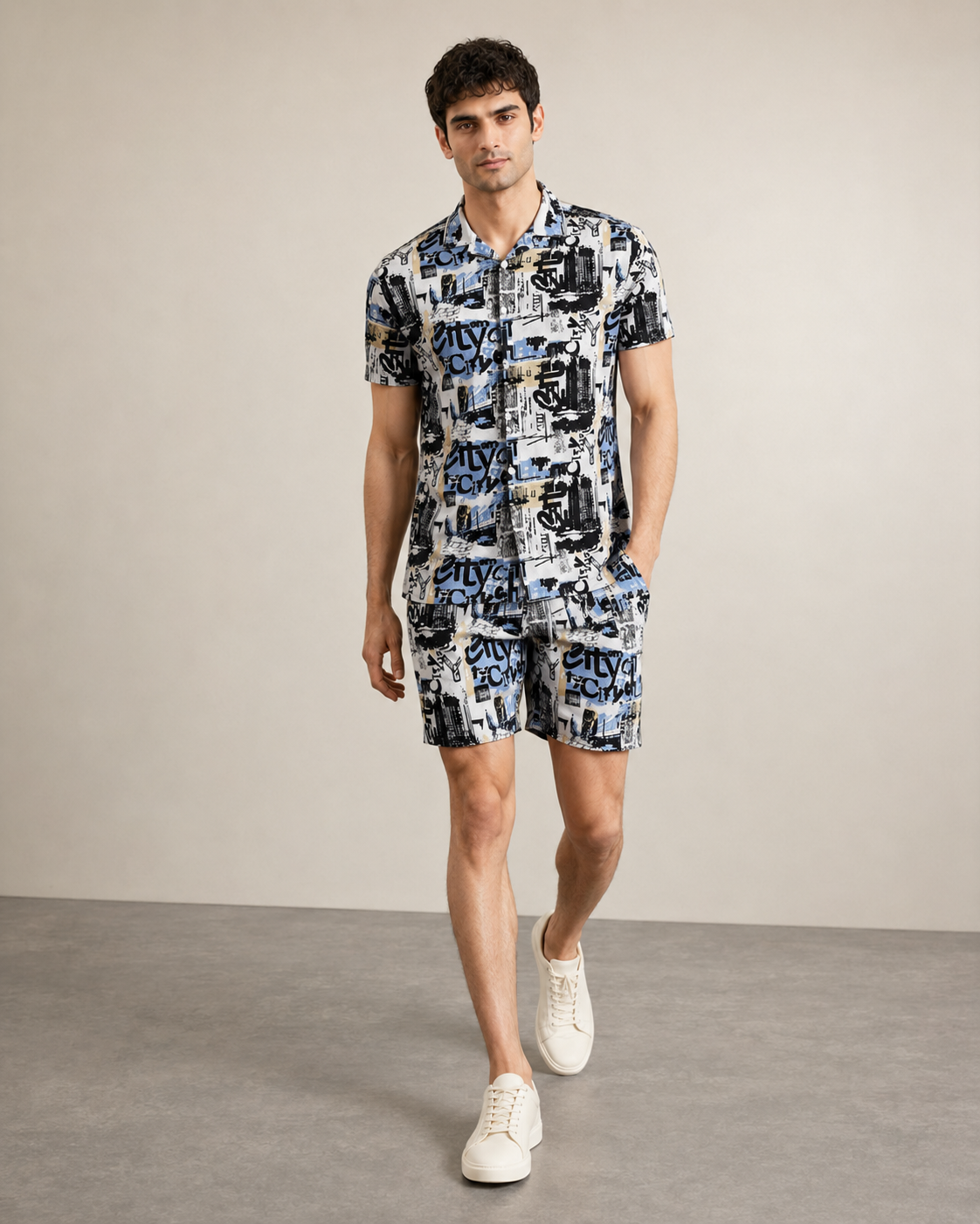 Men’s Urban City Graphic Printed Cord Set | Shirt & Shorts Co-ord