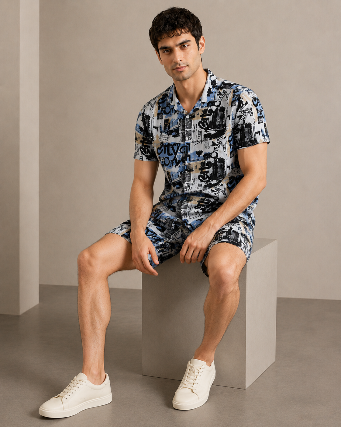 Men’s Urban City Graphic Printed Cord Set | Shirt & Shorts Co-ord