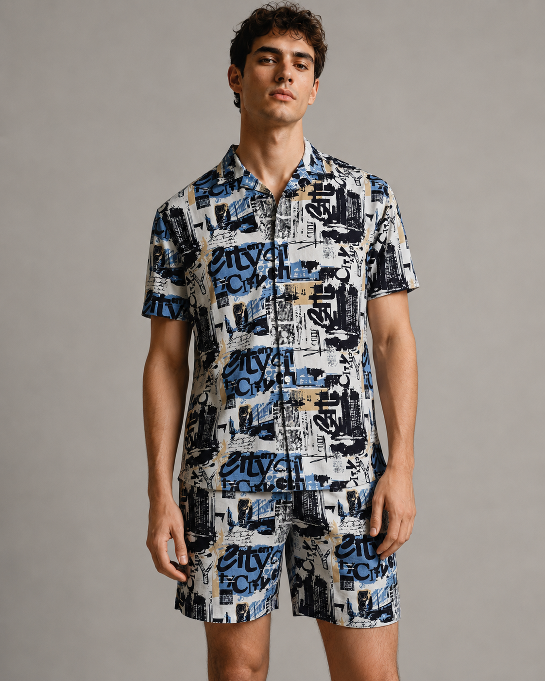 Men’s Urban Graffiti Printed Cord Set | Shirt & Shorts Co-ord