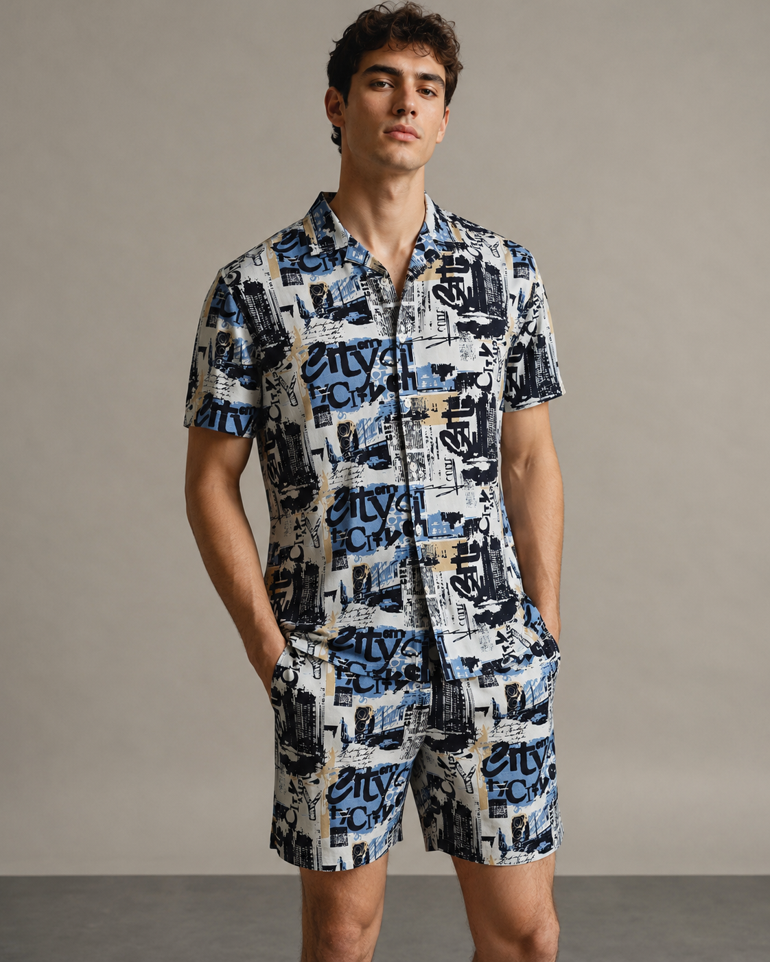 Men’s Urban Graffiti Printed Cord Set | Shirt & Shorts Co-ord