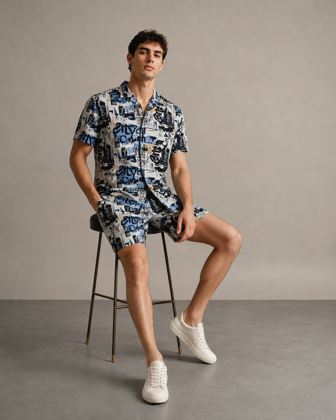 Men’s Urban Graffiti Printed Cord Set | Shirt & Shorts Co-ord
