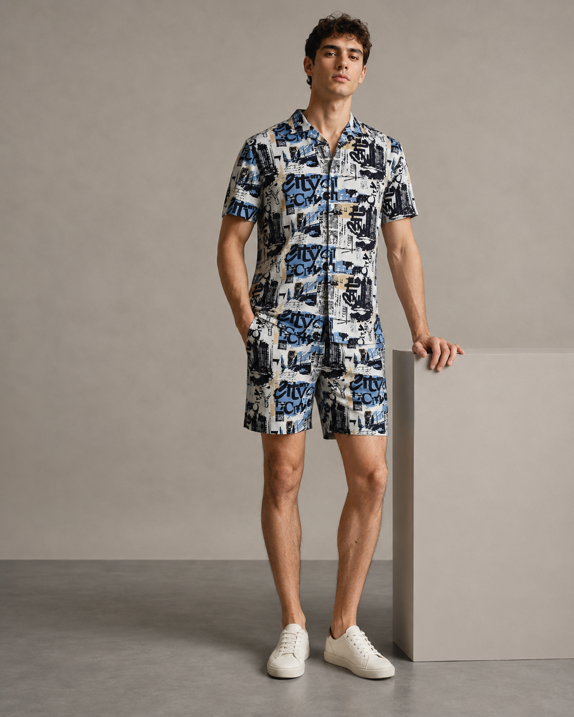 Men’s Urban Graffiti Printed Cord Set | Shirt & Shorts Co-ord