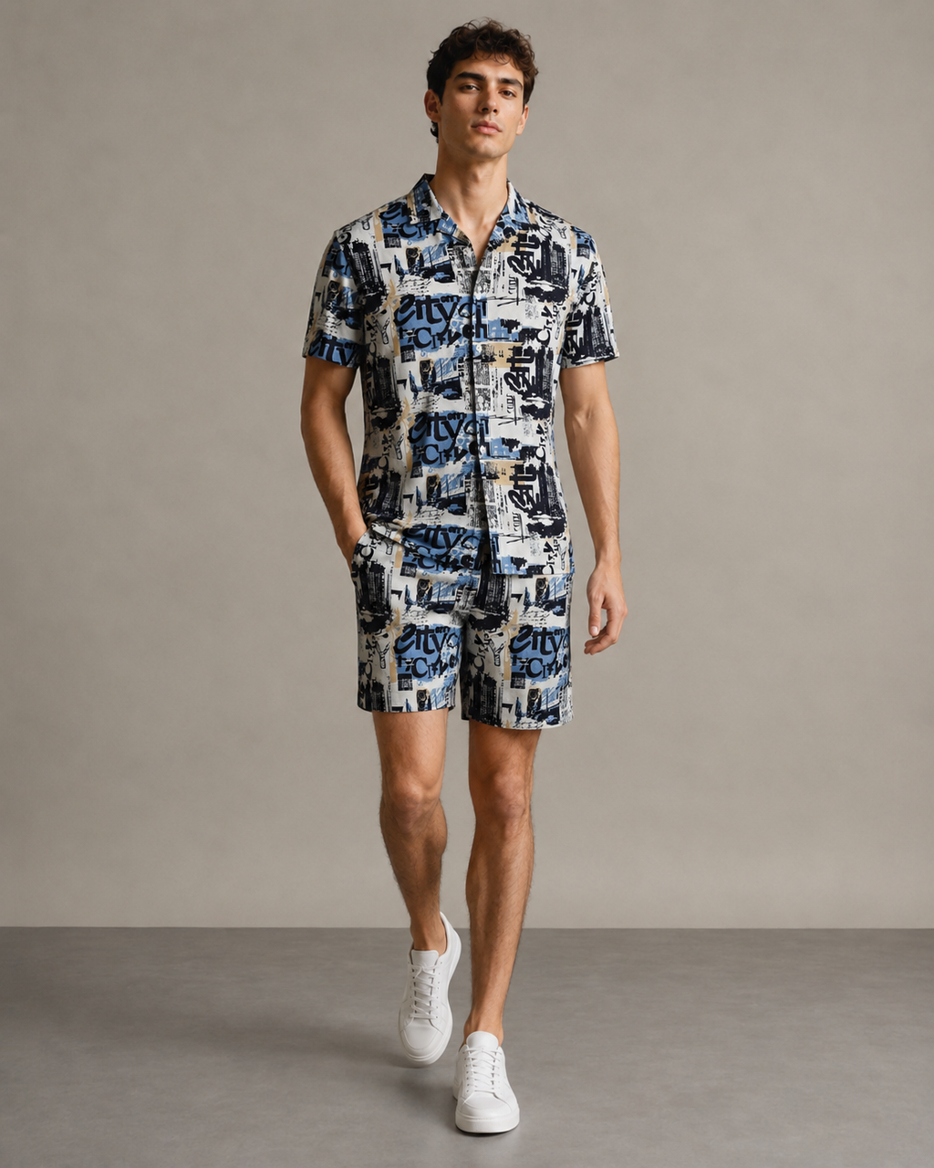 Men’s Urban Graffiti Printed Cord Set | Shirt & Shorts Co-ord