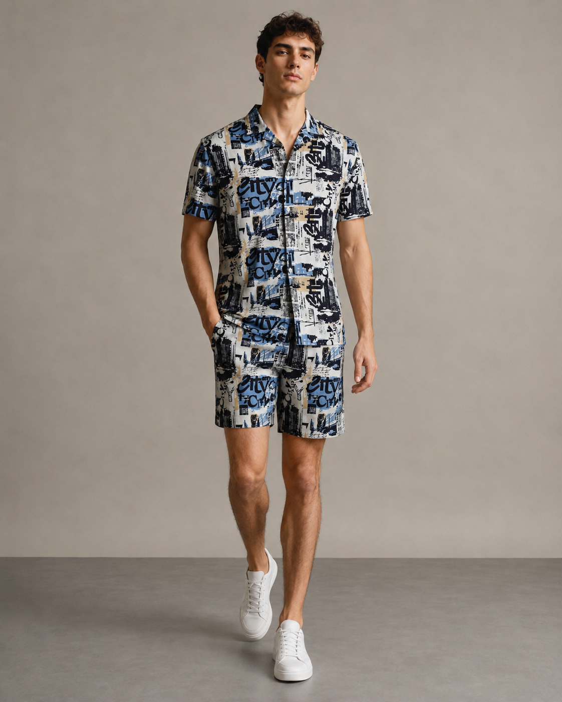 Men’s Urban Graffiti Printed Cord Set | Shirt & Shorts Co-ord