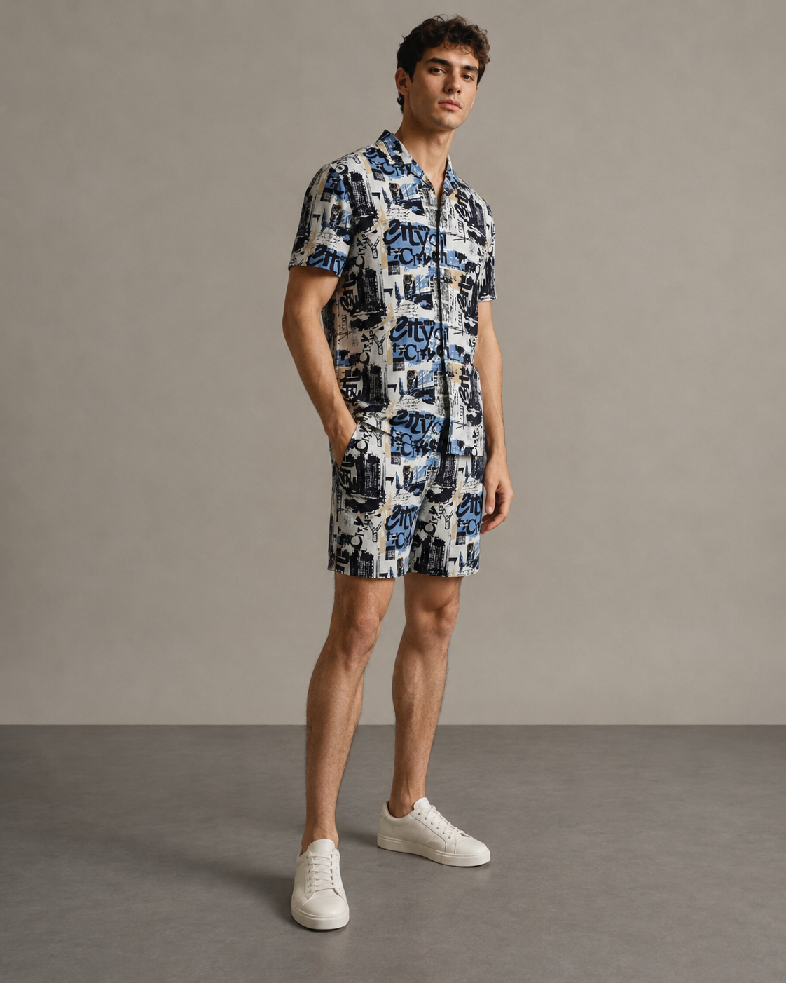Men’s Urban Graffiti Printed Cord Set | Shirt & Shorts Co-ord