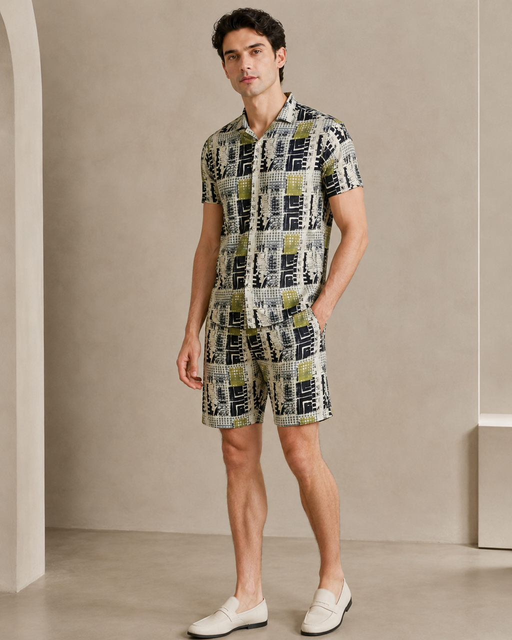 Men’s Urban Patchwork Printed Cord Set | Shirt & Shorts Co-ord