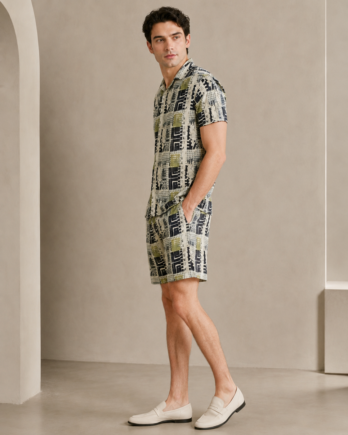 Men’s Urban Patchwork Printed Cord Set | Shirt & Shorts Co-ord