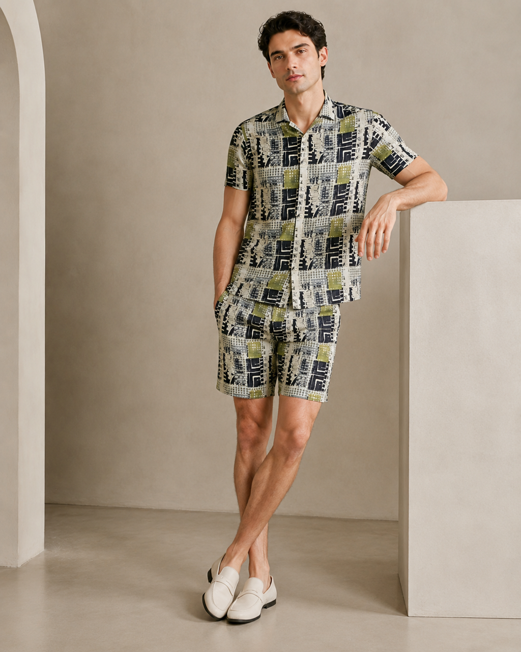 Men’s Urban Patchwork Printed Cord Set | Shirt & Shorts Co-ord