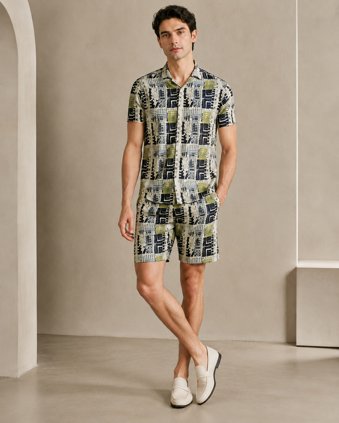 Men’s Urban Patchwork Printed Cord Set | Shirt & Shorts Co-ord